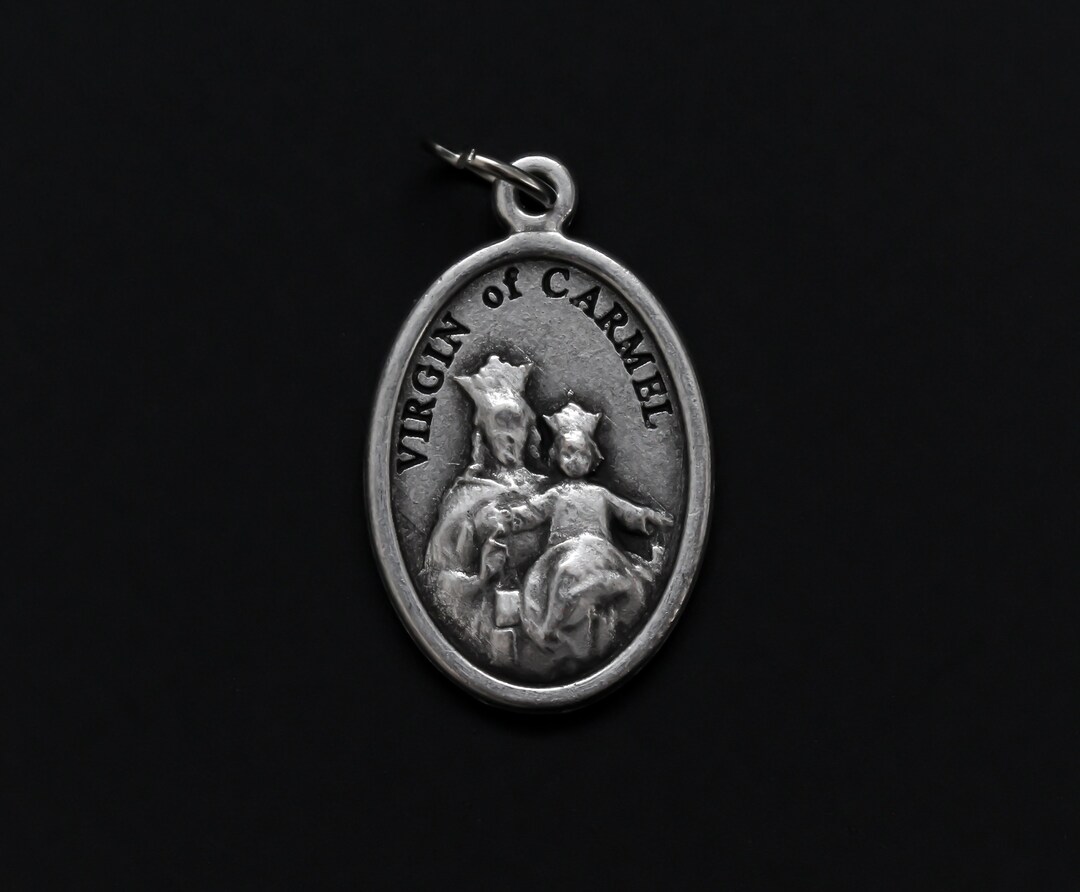 Scapular Medal - Virgin of Carmel With the Sacred Heart of Jesus Silver ...