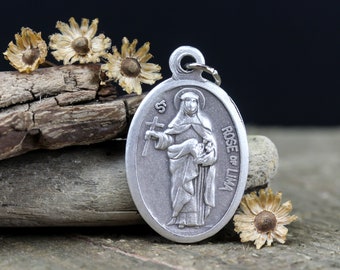 Medaille der Heiligen Rose von Lima – Schutzpatronin für die Lösung von Familienstreitigkeiten – St. Rose Pray For Us 1 Zoll Druckgussmetall, hergestellt in Italien