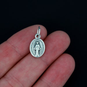 Tiny Miraculous Mary Medal in Latin - 1/2&quot; Long - Blessed Virgin Mary Bracelet Charm Made in Italy
