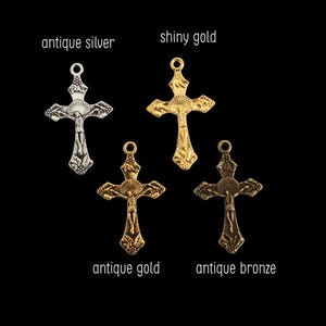 10 Small Crucifix Crosses with Grapes and Leaves Detail, 32mm Long - Available in Silver, Bronze, and Gold - 10pcs