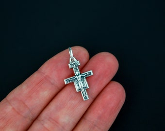 Small San Damiano Crucifix Pendant - Small St. Francis of Assisi Franciscan Cross - 22mm Long - Made in Italy