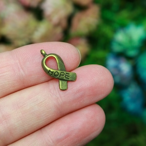 Hope Awareness Ribbon Charms in Antiqued Bronze Finish - 18mm x 9mm, 25pcs