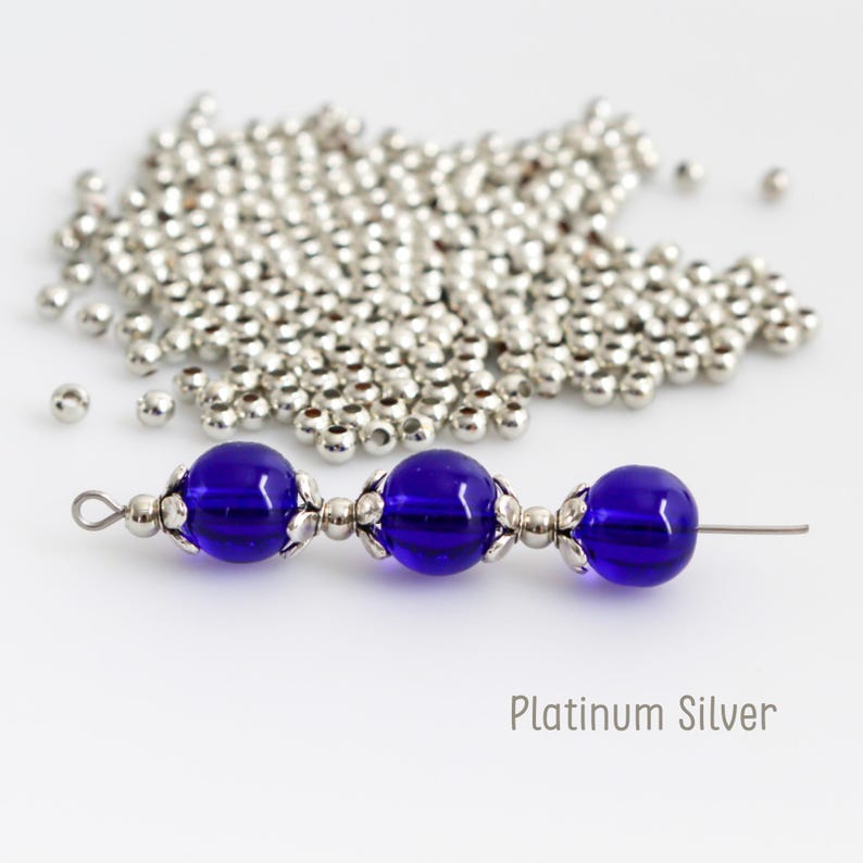 Iron Spacer Beads, Round 3mm in Diameter Available in Silver, Bronze, Gold - 300pcs Platinum Silver