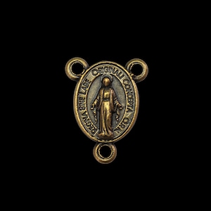 Bronze Miraculous Mary Medal Rosary Centerpiece 5/8&quot; long - Small Our Lady of Grace Rosary Making Parts
