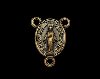 Bronze Miraculous Mary Medal Rosary Centerpiece 5/8" long - Small Our Lady of Grace Rosary Making Parts
