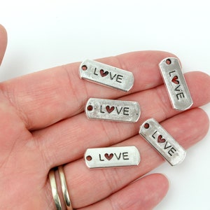 5, 25 Love Charms Antique Silver Tone Inspirational Message Word Charms 5pcs or 25 pcs