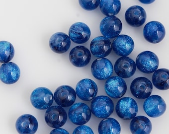 Starry Sky Rosary Beads – 8mm Round Blue Glitter Acrylic Beads - 60pcs