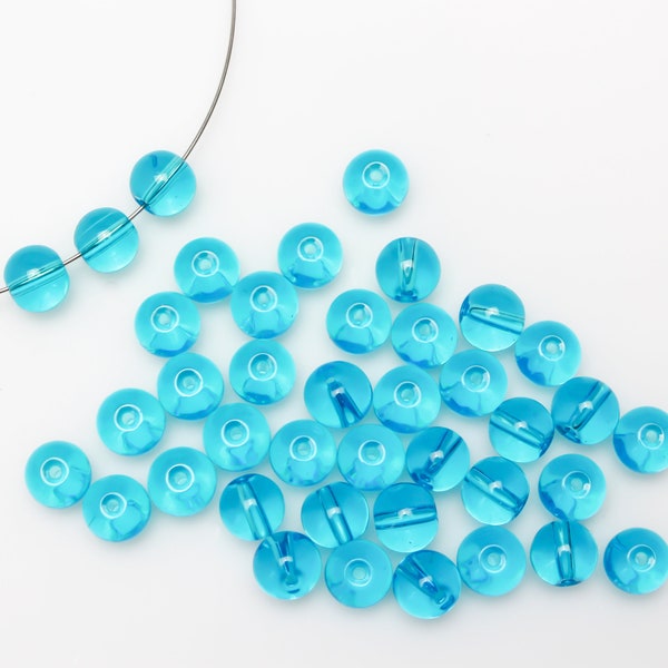 Aquamarine Glass Beads 8mm Round Transparent Prayer Beads for Rosaries, Chaplets or Jewelry - 60pcs