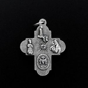 Five Way Cross Medal Miraculous Sacred Heart, St. Christopher, St. Joseph Holy Spirit Cruciform Medal 1-1/8 long zdjęcie 2