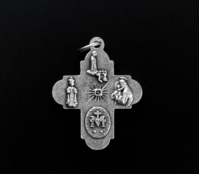 Five Way Cross Medal Miraculous Sacred Heart, St. Christopher, St. Joseph Holy Spirit Cruciform Medal 1-1/8 long zdjęcie 2