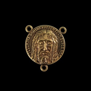 Centre de chapelet en bronze de la Sainte Face du Christ - Centre de table latin des cinq plaies de Jésus - Seigneur, fais briller ta face