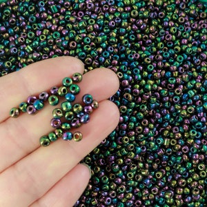 6/0 Glass Seed Beads AB Rainbow Plated Round Rocailles - 4mm Diameter, about 300pcs/27g