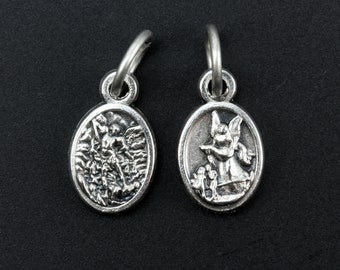 Saint Michael and Guardian Angel Small Mini Medal 1/2" Long Bracelet Charm - Made in Italy