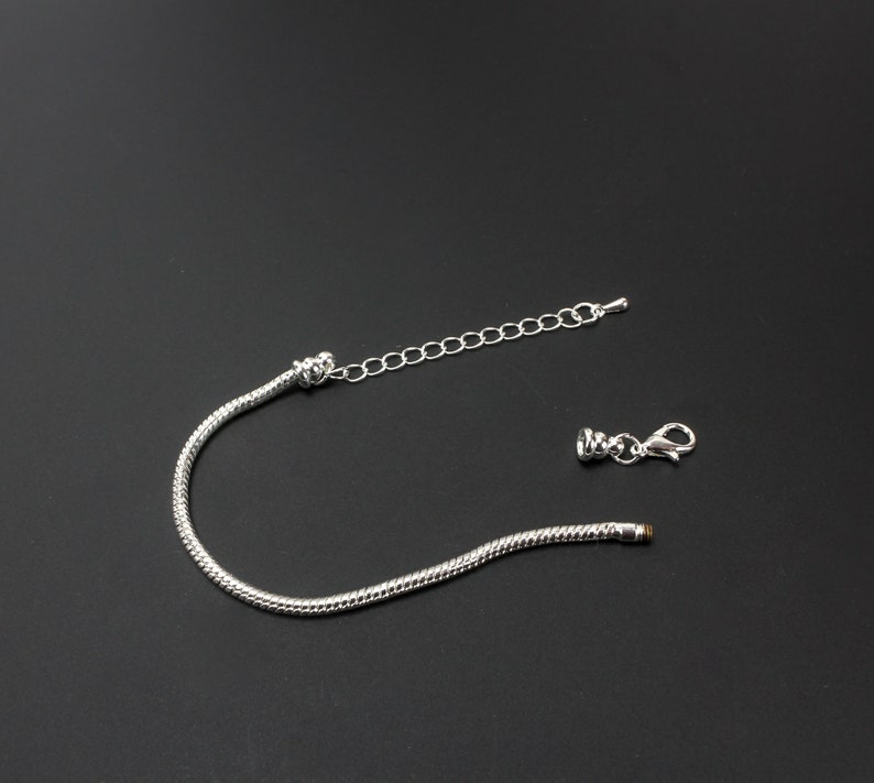 Silver Plated European Style Snake Chain Charm Bracelet with Screw-off Lobster Claw Clasp and Extender Chain