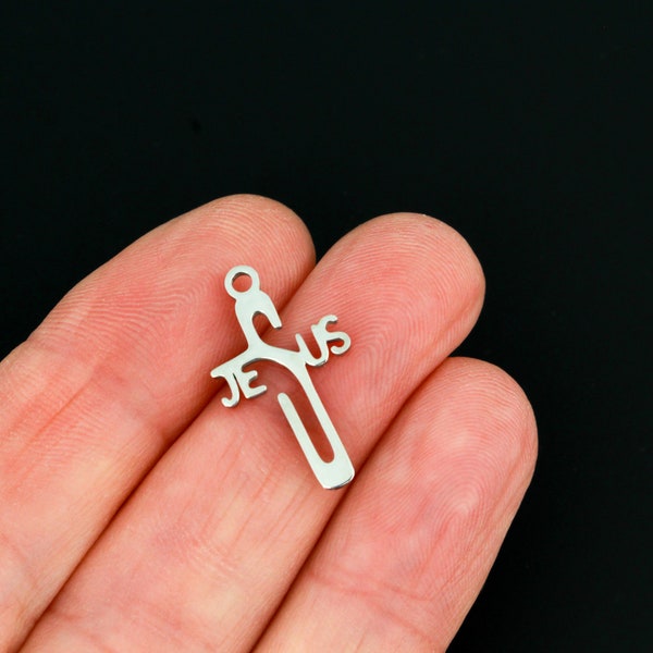 Jesus Name in Cross Shaped Pendant - Stainless Steel 20mm long