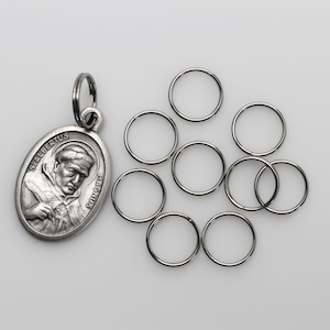 May include: A silver-colored oval pendant with the image of St. Albertus Magnus and the text "S. ALBERTUS MAGNUS". Next to the pendant are ten silver-colored key rings.