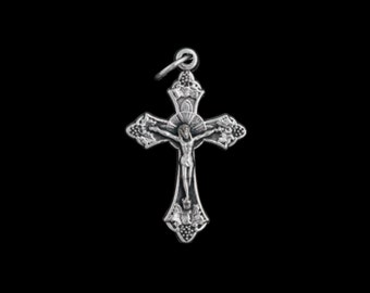 Small Crucifix Cross with Grapes and Leaves Detail, 1-1/8" long, Made in Italy