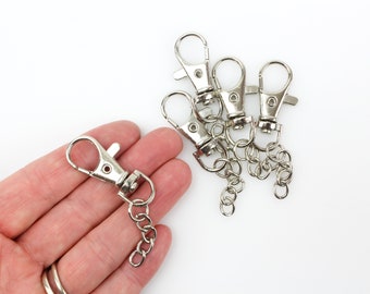 Key Chain Swivel Lobster Claw Clasp with Attached Chain - Iron Based Alloy Silver Tone Keychain Swivel Clasp