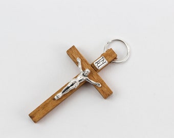 Brown Wood Crucifix Pendant - Wooden Rosary Making Supplies Cross With Metal Corpus 1-3/4" long