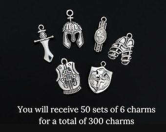 50 Armor of God Charm Sets of 6 pieces - Ephesians 6:11 Be Strong in the Lord Spiritual Battle Armor (50 Sets)