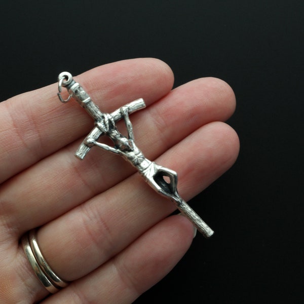 Italian Papal Crucifix Pendant of Pope Saint John Paul II - Manzu's Crucifix Cross 2-1/4" Long  - Made in Italy