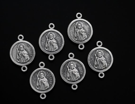 6 Saint Jude Our Father Beads Connector Links 6pcs - Patron of Lost Causes 20mm x 14mm