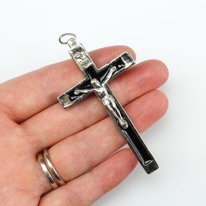 Pectoral Crucifix Cross with Black Enamel Inlay - Nun&#39;s Habit Metal Bound Crucifix 2.75&quot; Long - Made in Italy