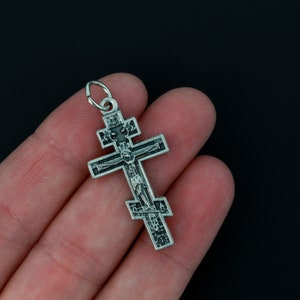 Russian Eastern Orthodox Crucifix Pendant, 1-3/8&quot; Long, Made in Italy