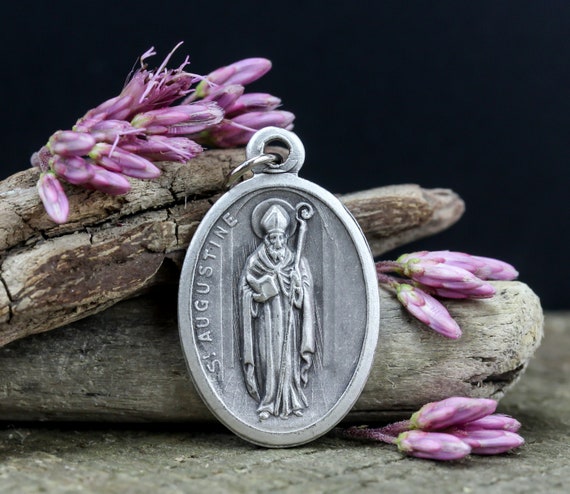 Saint Augustine of Hippo Medal - Patron of Brewers, Printers, Theologians - St Augustine Pray For Us 1 inch Silver Oxidized Medal