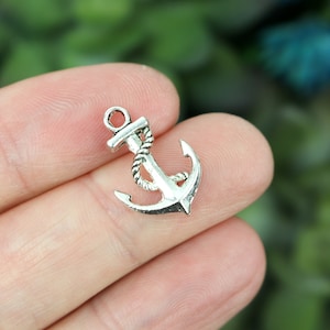 Anchor Charms Silver Tone Nautical Ship Anchor 17mm, Sold in packs of 12, 25, or 50 Charms
