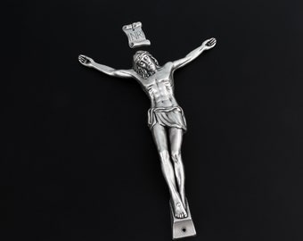 Large Silver Corpus for Wall Crucifix - 5-3/8" Long Body of Christ DIY Religious Craft Project with pre dilled holes