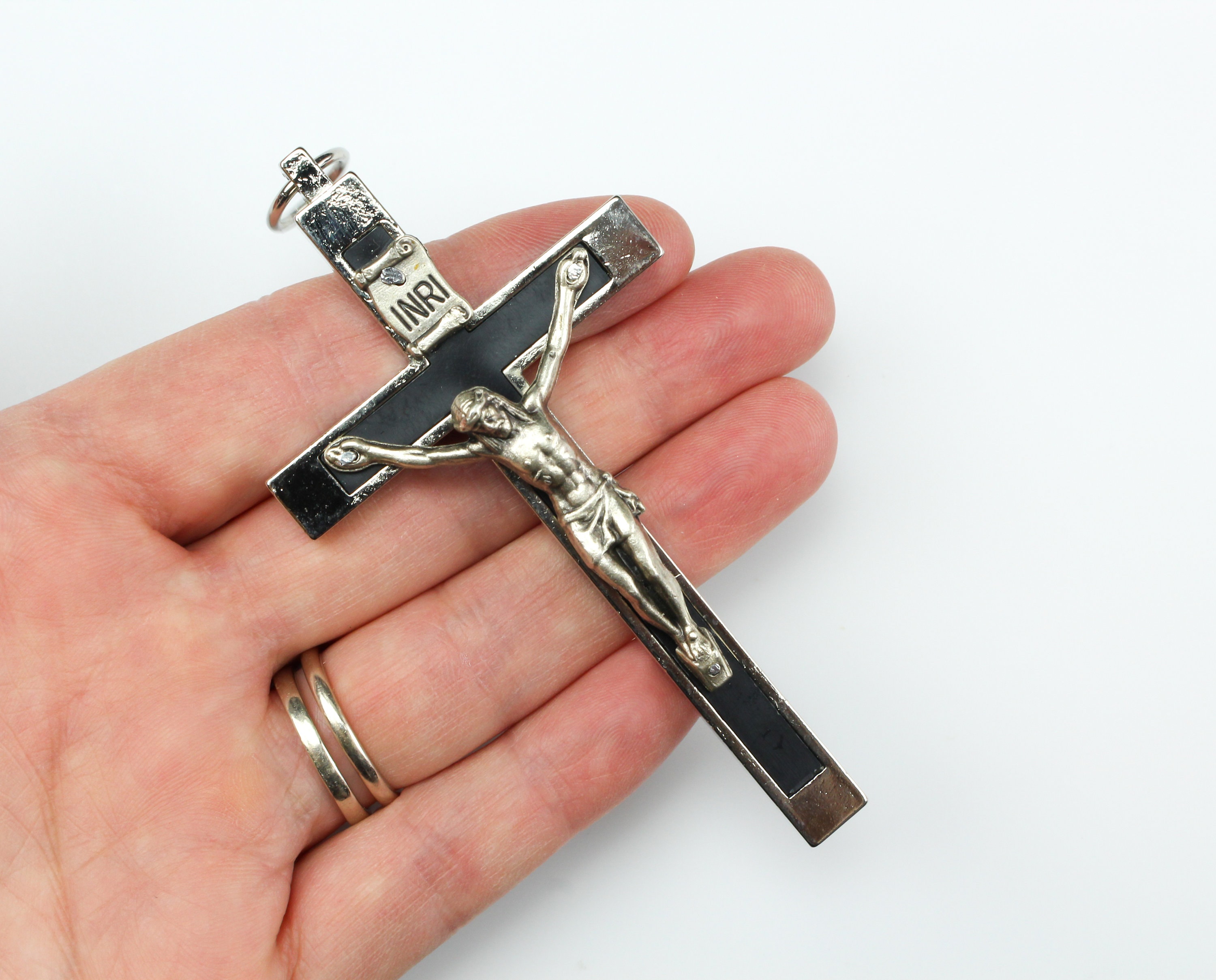 Large Pectoral Crucifix Cross With Black Inlay - Nun's Habit