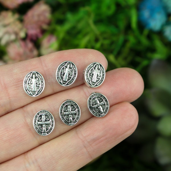 6 Saint Benedict Spacer Beads - Devil Chasing Medal - Protection Against Evil Amulet - Oval 9mm x 7mm - 6pcs