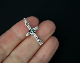 Small Saint Benedict Crucifix Cross 7/8 inches Long, Bracelet Size - Made in Italy