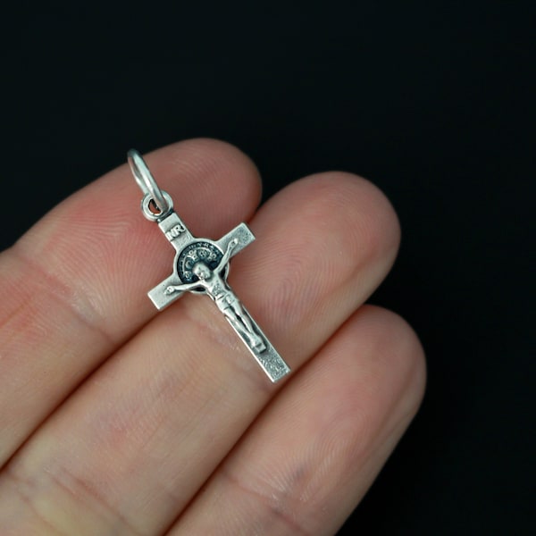 Small Saint Benedict Crucifix Cross 7/8 inches Long, Bracelet Size - Made in Italy