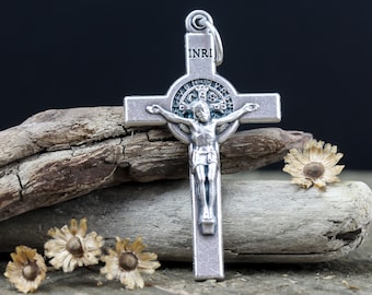 Saint Benedict Crucifix Cross 1.5 inches long - Die Cast Metal Crucifix Cross for Rosary or Jewelry