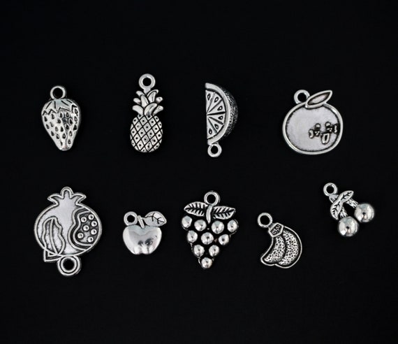 The Fruits of the Holy Spirit Charm Set Galatians 5:22-23 - Antiqued Silver Tone Fruit Charm Set, 9pcs
