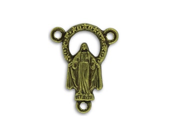 Bronze Miraculous Mary Rosary Centerpiece with Twelve Star Halo - Our Lady of Grace Rosary Making Supplies