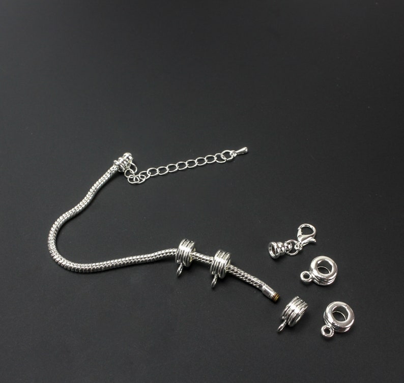 Silver Plated European Style Snake Chain Charm Bracelet with Screw-off Lobster Claw Clasp and Extender Chain