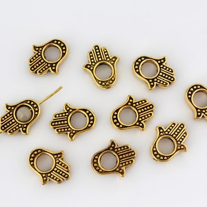 Hamsa Hand Bead Frames in Antiqued Gold Finish - 16mm x 13mm, fits 4mm Round Bead, 20pcs