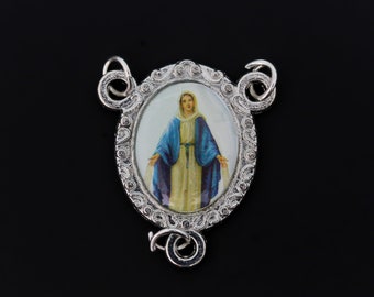 Miraculous Medal Color Image Rosary Centerpiece 15/16" Long - Our Lady of Grace Rosary Parts