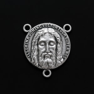 Centre de chapelet Sainte-Face du Christ - Centre de table en latin Les cinq plaies de Jésus - Seigneur, fais briller ta face