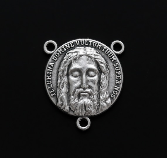 Holy Face of Christ Rosary Center - Latin Five Wounds of Jesus Centerpiece - Lord, Shine Your Face Upon Us