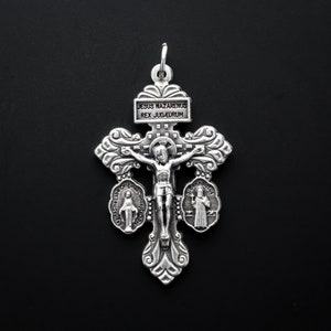 Large Three Way Pardon of Indulgence Crucifix with Miraculous Medal and Saint Benedict 2-1/8" Long