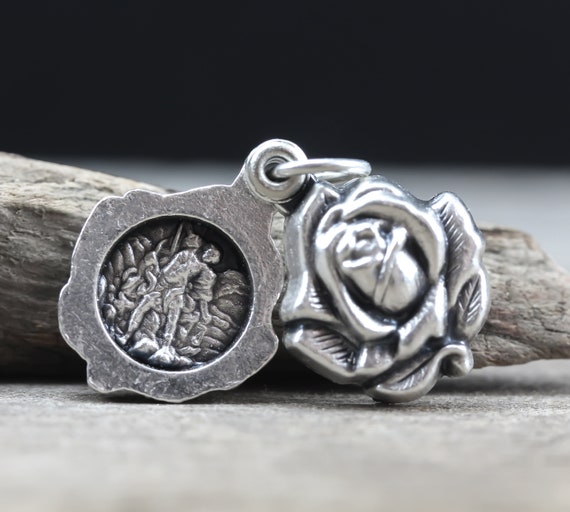 Saint Michael the Archangel Guardian Angel Sliding Rose Locket Pendant - Made in Italy
