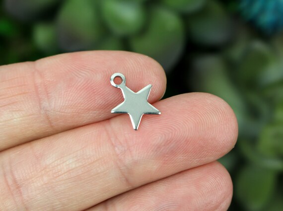 Bulk 50 Silver Star Charms Flat Star 