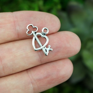 Tiny Silver Key and Heart Charm - Key to my Heart Jewelry Pendant Silver Tone 10, 25, or 50pcs