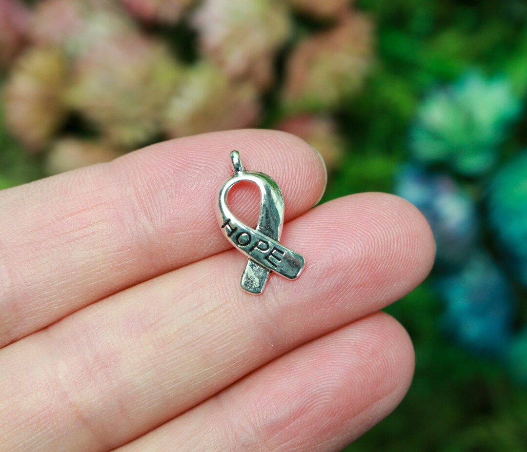 Hope Awareness Ribbon Charms in Antiqued Silver Finish - 18mm X 9mm ...