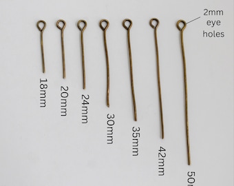 Antiek bronzen oogpinnen 18-50 mm x 0,7 mm (21 gauge), elk 100 stuks
