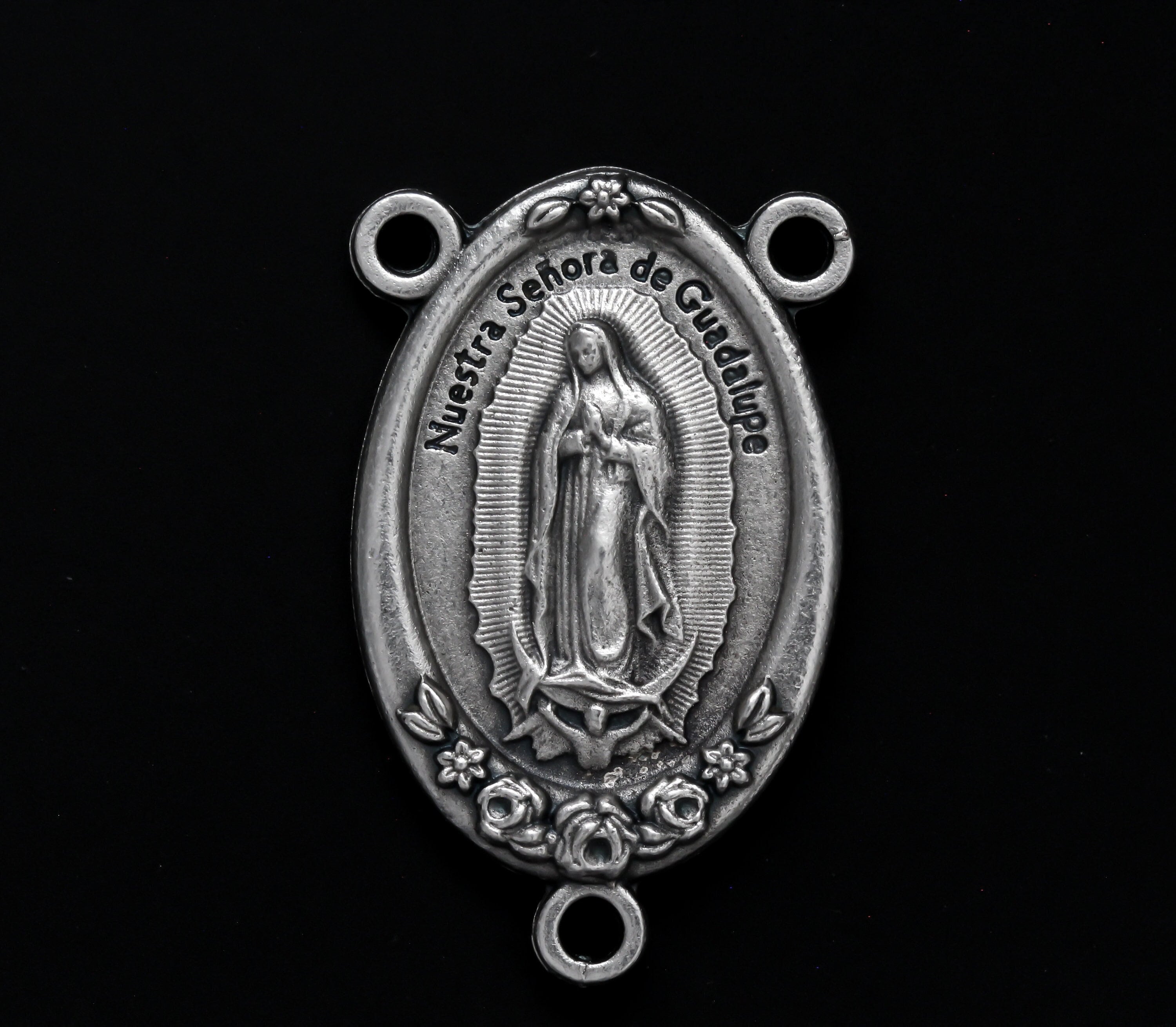 Large Our Lady of Guadalupe Rosary Centerpiece with Ornate Flower Design Divine Jesus - 36mm Long